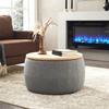 HABITRIO Round Storage Ottoman, Upholstered Footrest Stool with Wooden Top, Elegant Ottoman for Living Room and Bedroom, Dark Grey view 3