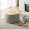 HABITRIO Round Storage Ottoman, Upholstered Footrest Stool with Wooden Top, Elegant Ottoman for Living Room and Bedroom, Dark Grey view 4