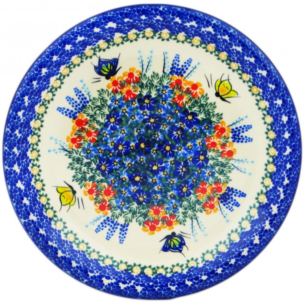 Polmedia Polish Pottery Lunch Plate UNIKAT - Flutters In The Wind Pattern Handmade in Boleslawiec Poland by Ceramika Dalia + Certificate of Authenticity