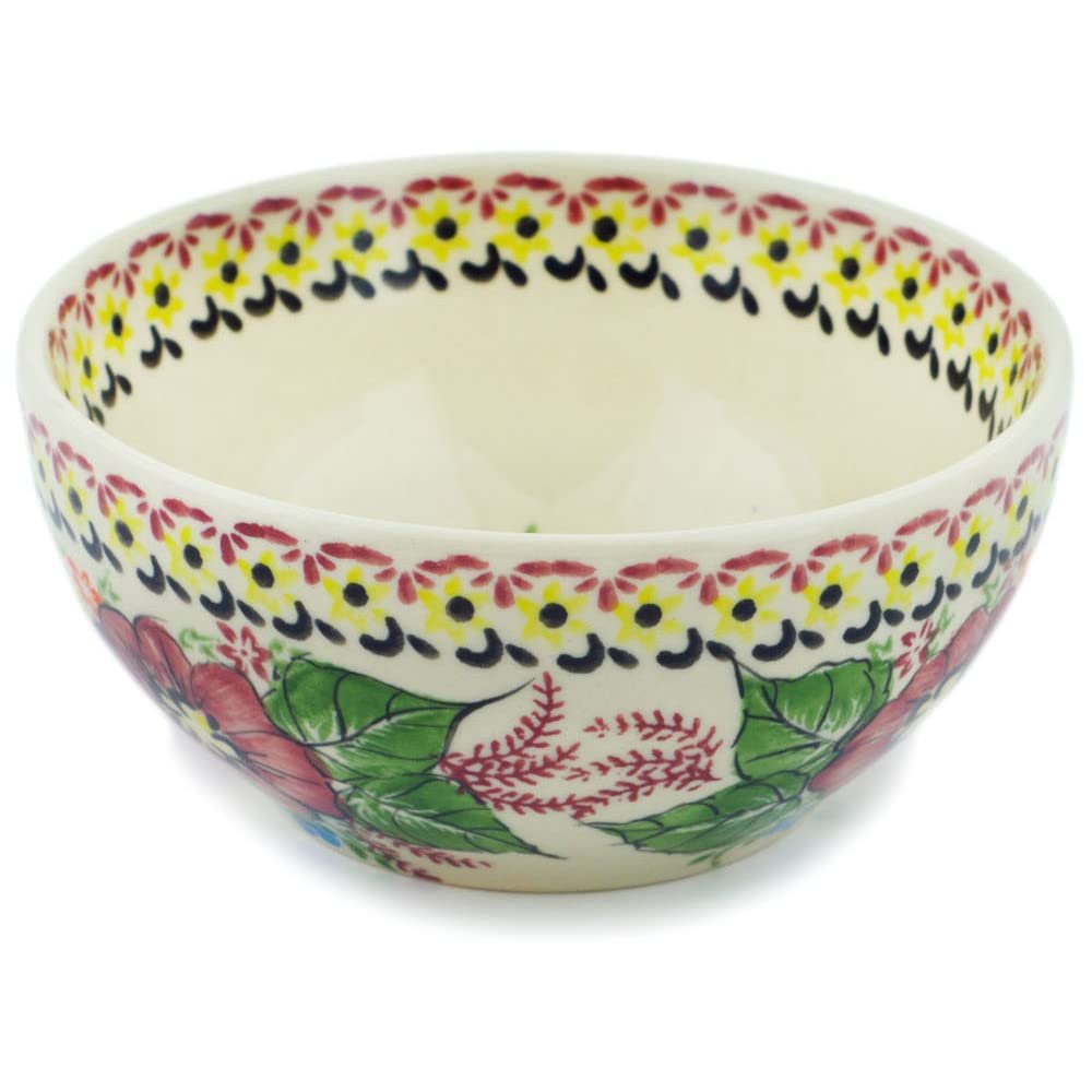 Polmedia Polish Pottery Bowl 6-inch UNIKAT - Still Meadow Pattern Handmade in Boleslawiec Poland by Ceramika Bona + Certificate of Authenticity