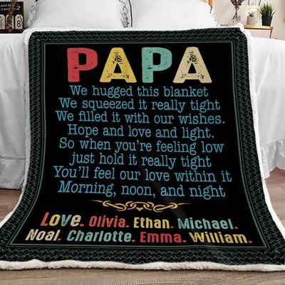 NAZENTI Father Blanket Personalized Papa Blanket, Eagle Flag Blanket - We Hugged This Blanket Custom Blanket for Daddy with Nickname, Fathers Day Blanket, Birthday Gifts for Papa 30x40 50x60 60x80