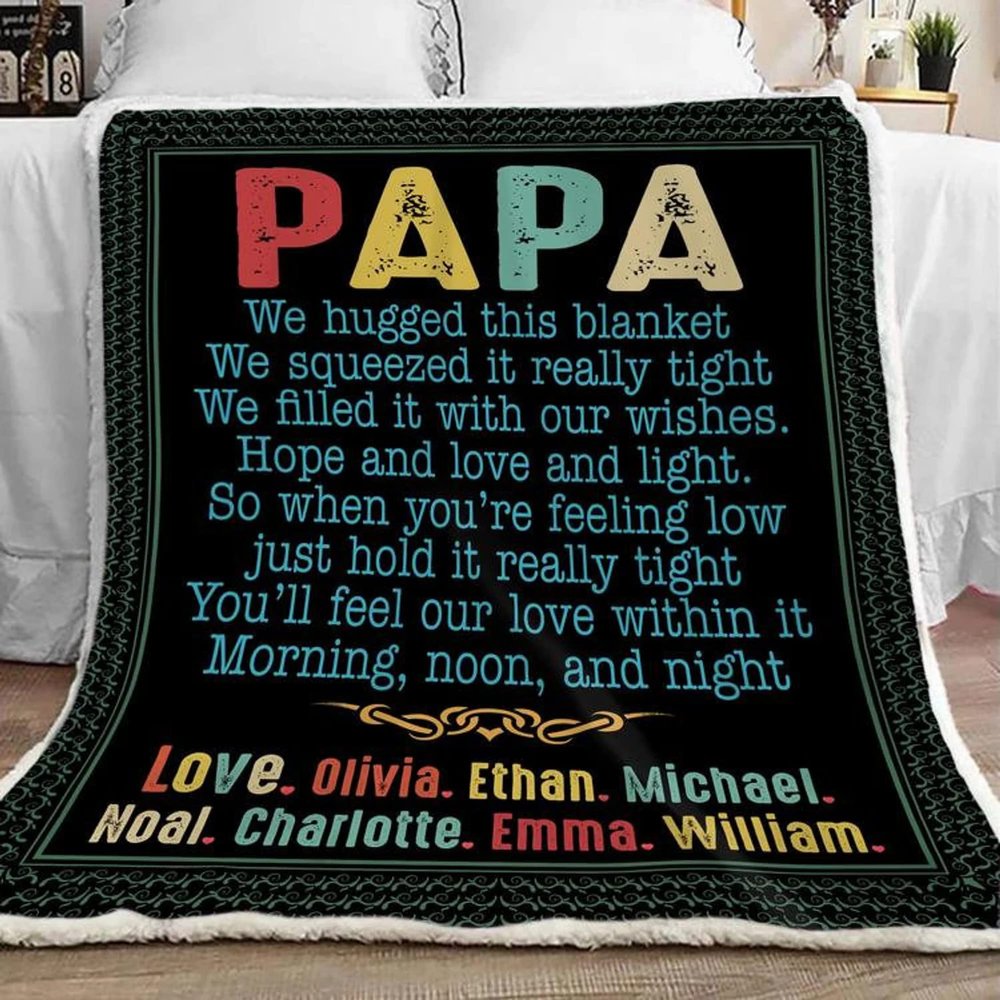 NAZENTI Father Blanket Personalized Papa Blanket, Eagle Flag Blanket - We Hugged This Blanket Custom Blanket for Daddy with Nickname, Fathers Day Blanket, Birthday Gifts for Papa 30x40 50x60 60x80