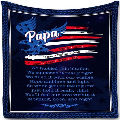 NAZENTI Father Blanket Personalized Papa Blanket, Eagle Flag Blanket - We Hugged This Blanket Custom Blanket for Daddy with Nickname, Fathers Day Blanket, Birthday Gifts for Dad 30x40 50x60 60x80
