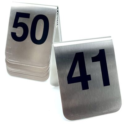 10 Pcs Metal Place Cards Stackable Tent Style Table NumbersPlace Card Holders for Celebration Wedding Party Restaurants Cafes Bars Gatherings meeting Room Board Game Serial (Medium 41-50, Black)