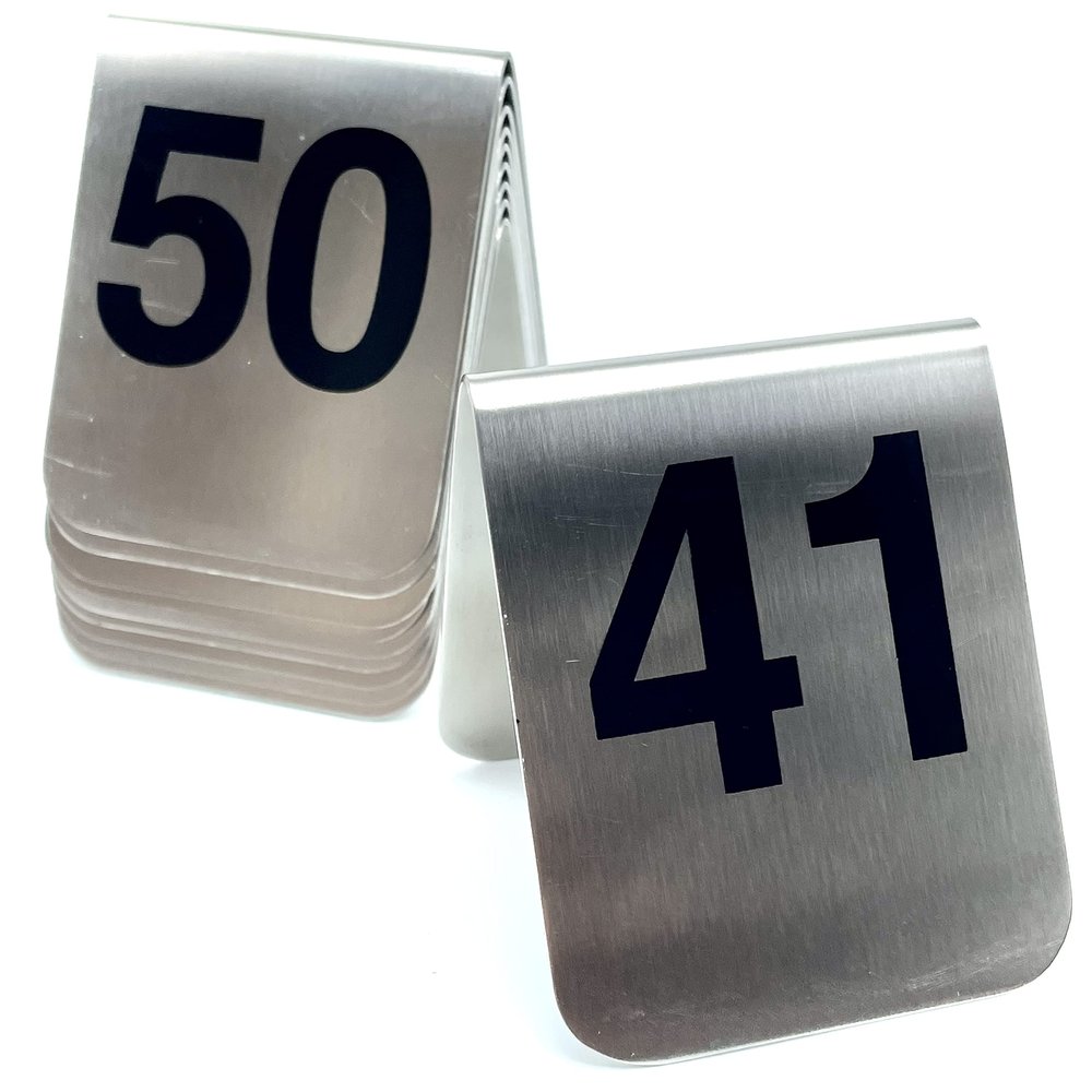 10 Pcs Metal Place Cards Stackable Tent Style Table NumbersPlace Card Holders for Celebration Wedding Party Restaurants Cafes Bars Gatherings meeting Room Board Game Serial (Medium 41-50, Black)
