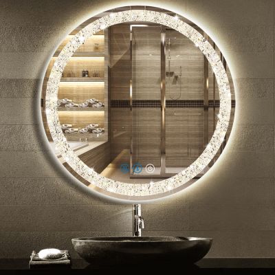 DIDIDADA Crystal LED Round Mirror with Lights 3 Color Smart Memory Adjustable Brightness Frontlit AntiFog 20 Inch Diamond Crystal Circle Round Lighted Vanity Mirror for Bathroom Makeup Wall Mounted