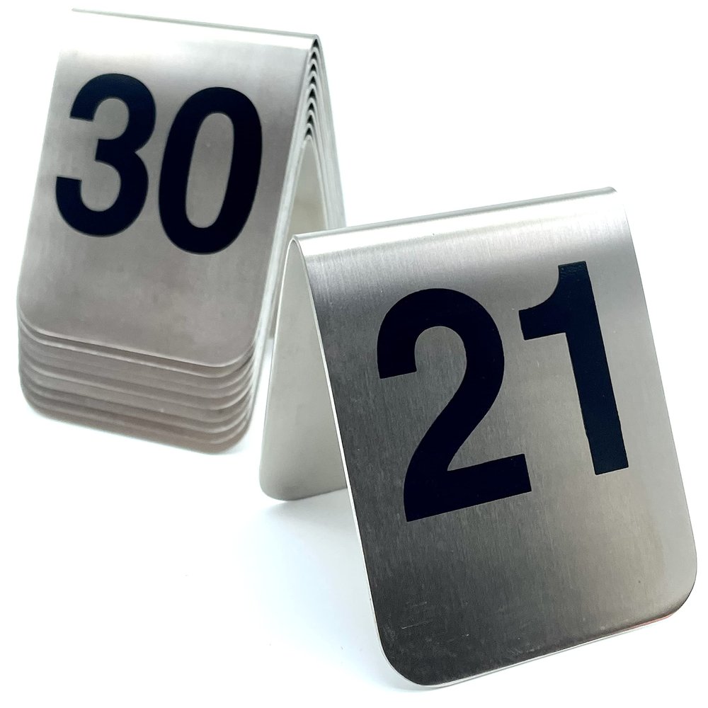 10 Pcs Metal Place Cards Stackable Tent Style Table NumbersPlace Card Holders for Celebration Wedding Party Restaurants Cafes Bars Gatherings meeting Room Board Game Serial (Medium 21-30, Black)