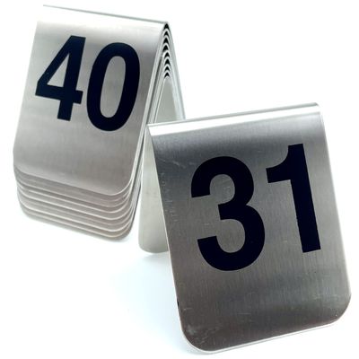 10 Pcs Metal Place Cards Stackable Tent Style Table NumbersPlace Card Holders for Celebration Wedding Party Restaurants Cafes Bars Gatherings meeting Room Board Game Serial (Medium 31-40, Black)