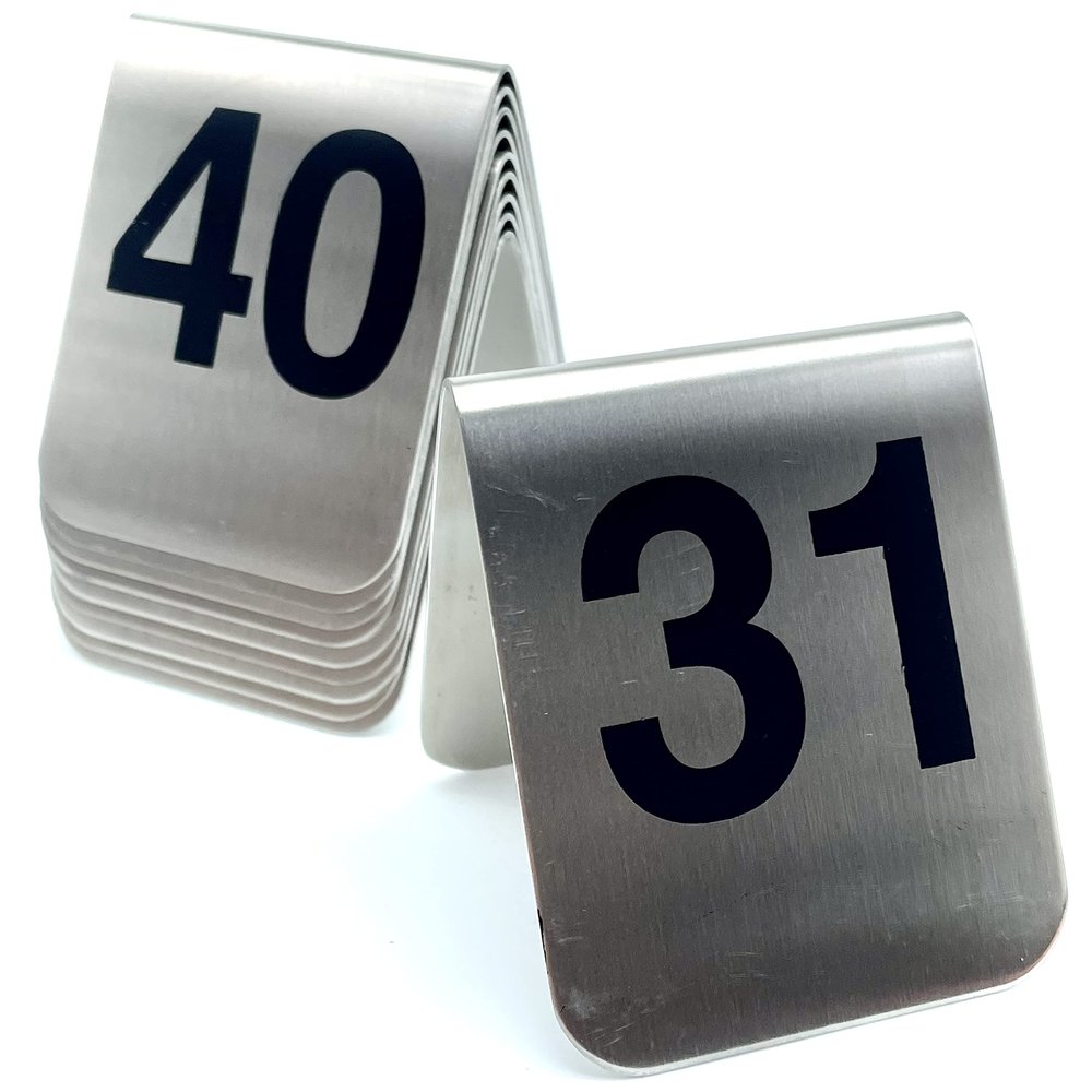 10 Pcs Metal Place Cards Stackable Tent Style Table NumbersPlace Card Holders for Celebration Wedding Party Restaurants Cafes Bars Gatherings meeting Room Board Game Serial (Medium 31-40, Black)