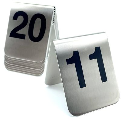 10 Pcs Metal Place Cards Stackable Tent Style Table NumbersPlace Card Holders for Celebration Wedding Party Restaurants Cafes Bars Gatherings meeting Room Board Game Serial (Medium 11-20, Black)