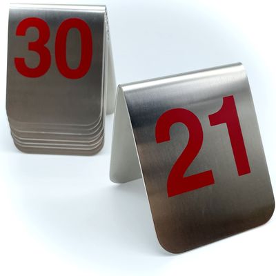 10 Pcs Metal Place Cards Stackable Tent Style Table NumbersPlace Card Holders for Celebration Wedding Party Restaurants Cafes Bars Gatherings meeting Room Board Game Serial (Medium 21-30, Red)