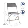 BizChair Big and Tall Commercial Folding Chair - Extra Wide 650LB. Capacity - Durable Plastic - Gray, 4-Pack view 3