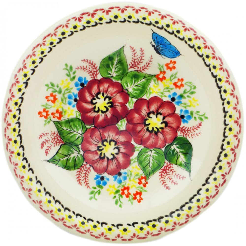 Polmedia Polish Pottery Pasta Bowl 9-inch UNIKAT - Still Meadow Pattern Handmade in Boleslawiec Poland by Ceramika Bona + Certificate of Authenticity