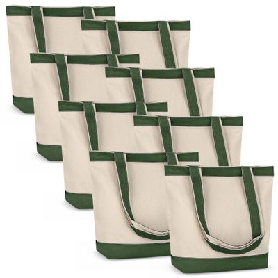 Canvas Tote Bag with Handles for Woman, Reusable Cloth Bag for Groceries and Shopping In Bulk - Blank Cotton Tote Bag, Suitable for DIY Projects Heavy Duty, 16"X14.5" With 4 Gusset, Green 8 Pack