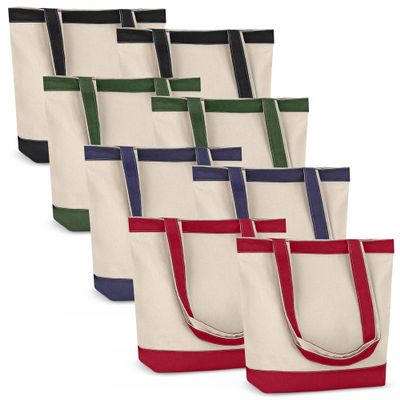 Canvas Tote Bag with Handles for Woman, Reusable Cloth Bag for Groceries and Shopping In Bulk - Blank Cotton Tote Bag, Suitable for DIY Projects HEAVY DUTY, 16"X14.5" With 4 Gusset, Assorted 8 Pack