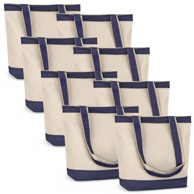 Canvas Tote Bag with Handles for Woman, Reusable Cloth Bag for Groceries and Shopping In Bulk - Blank Cotton Tote Bag, Suitable for DIY Projects Heavy Duty, 16"X14.5" With 4 Gusset, Blue 8 Pack