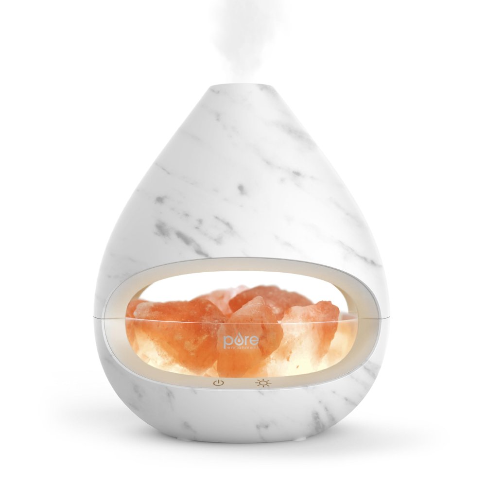 Pure Enrichment PureGlow Crystal - 2-in-1 Himalayan Salt Lamp & Ultrasonic Essential Oil Diffuser, Original Salt Therapy Lamp, 100% Pure Himalayan Salt, Ambient Glow, 160 mL 16-Hour Tank (Marble)