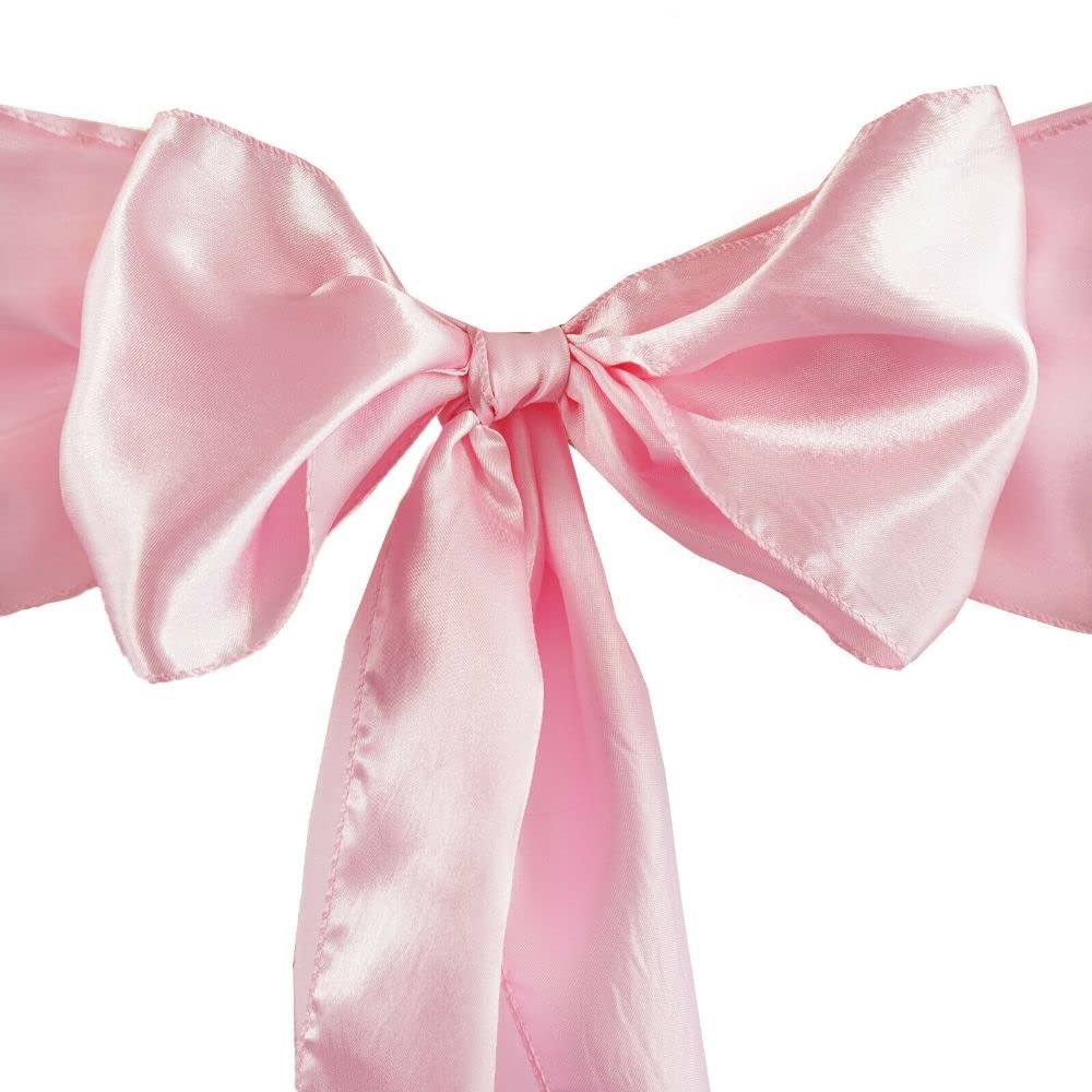 10 Pcs 10 Pink Satin Chair Sashes Ties Bows Wedding Ceremony Reception Decorations