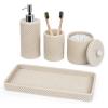 Beige Bathroom Accessories Set 4 Pcs - Toothbrush Holder,Lotion Soap Dispenser,Qtip Holder Dispenser,Vanity Tray for Countertop Vanity Organizer,Bathroom Accessory Set view 1