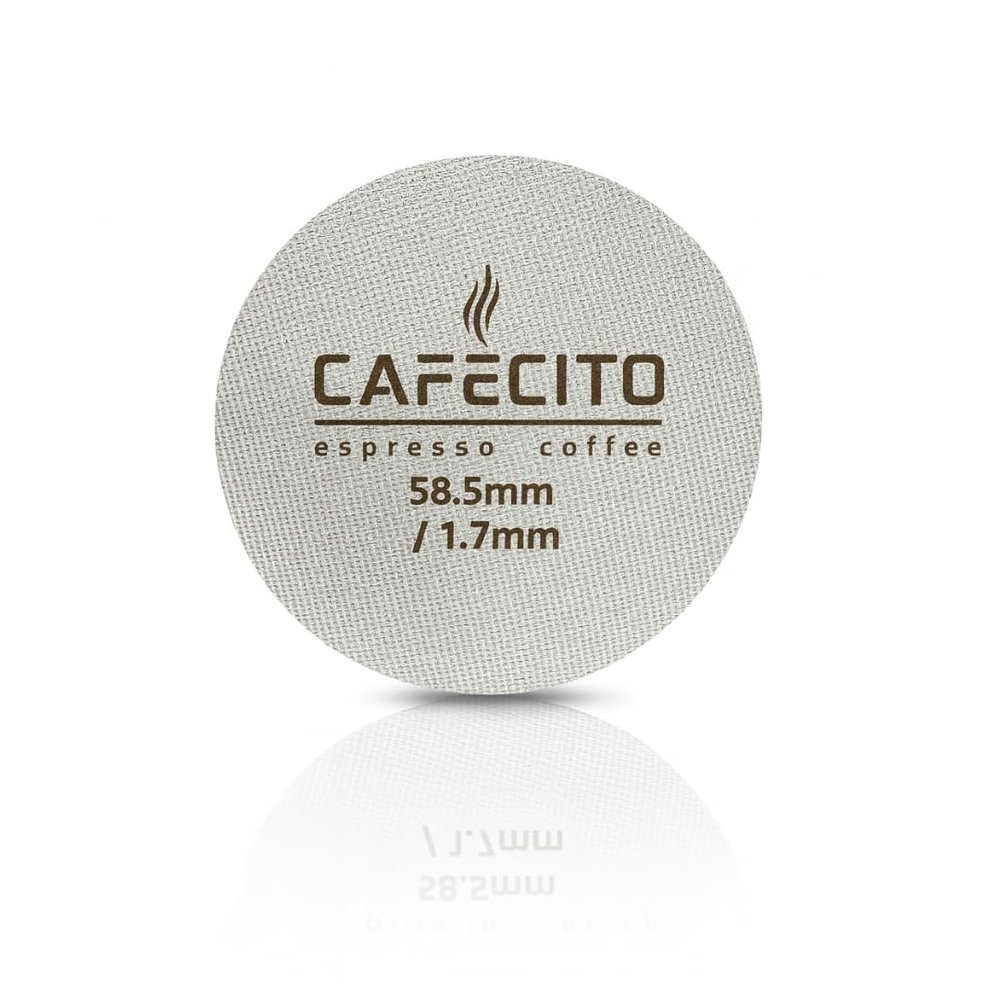 CAFECITO Puck Screen Filter | 58.5mm Espresso Puck Screen | Silver | Professional 316L Stainless Steel Coffee Filter | 1.7mm Thick | 150 Micron / 100um Multi-Layer Mesh | Reusable Espresso Disc