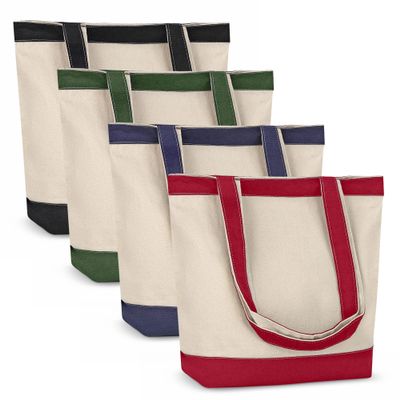 Canvas Tote Bag with Handles for Woman, Reusable Cloth Bag for Groceries and Shopping In Bulk - Blank Cotton Tote Bag, Suitable for DIY Projects HEAVY DUTY, 16"X14.5" With 4 Gusset, Assorted 4 Pack