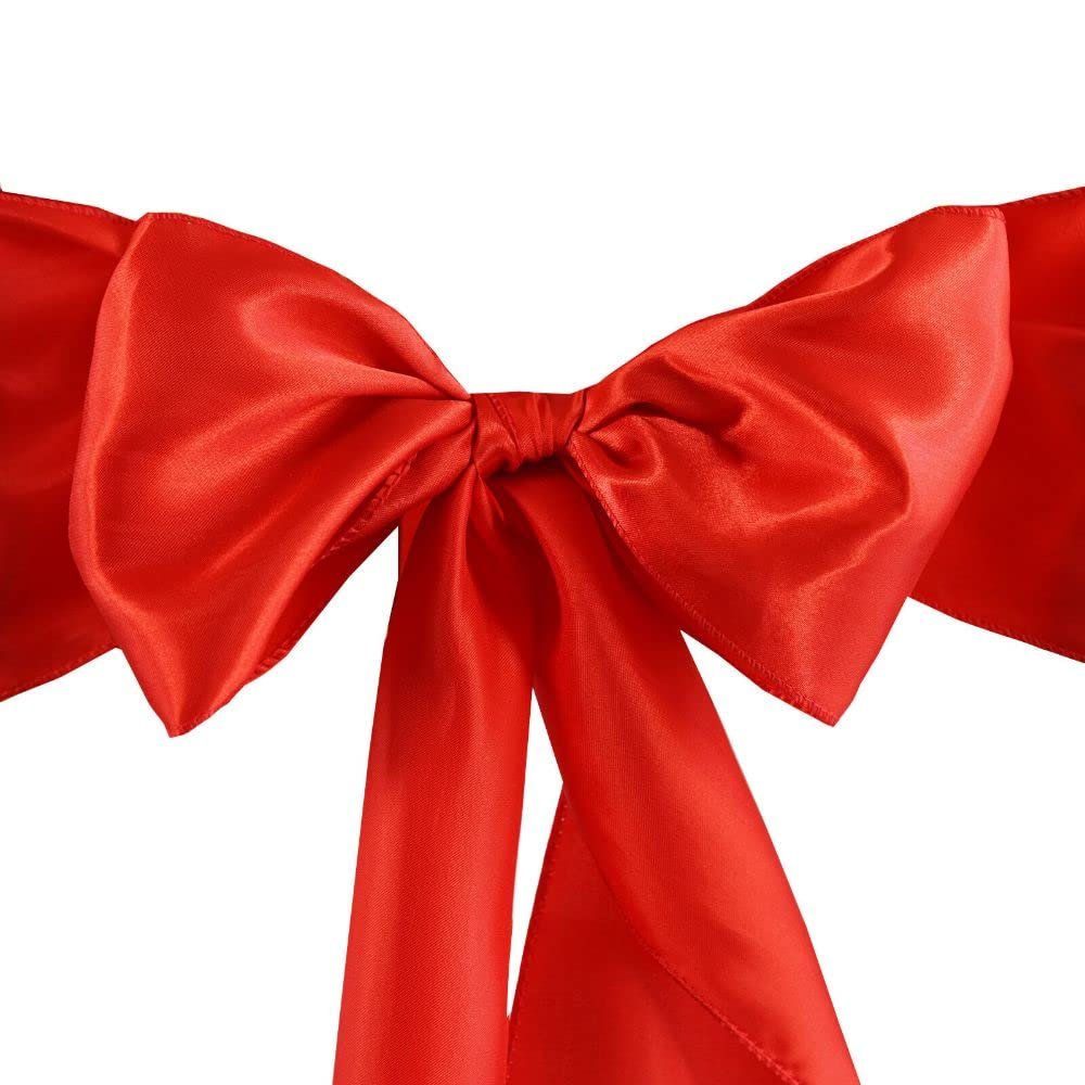 10 Pcs Red Satin Chair Sashes Ties Bows Wedding Ceremony Reception Decorations