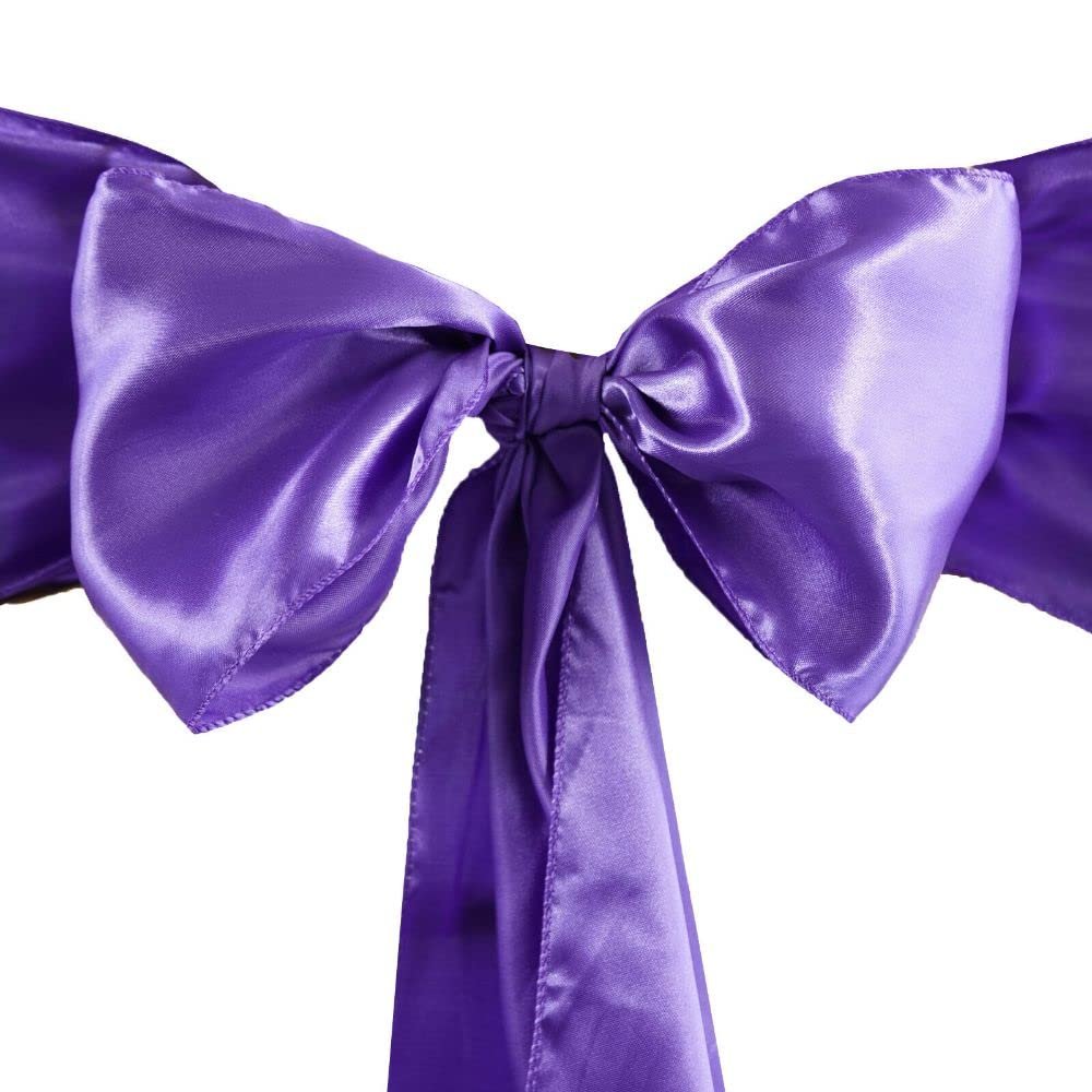 10 Pcs Purple Satin Chair Sashes Ties Bows Wedding Ceremony Reception Decorations