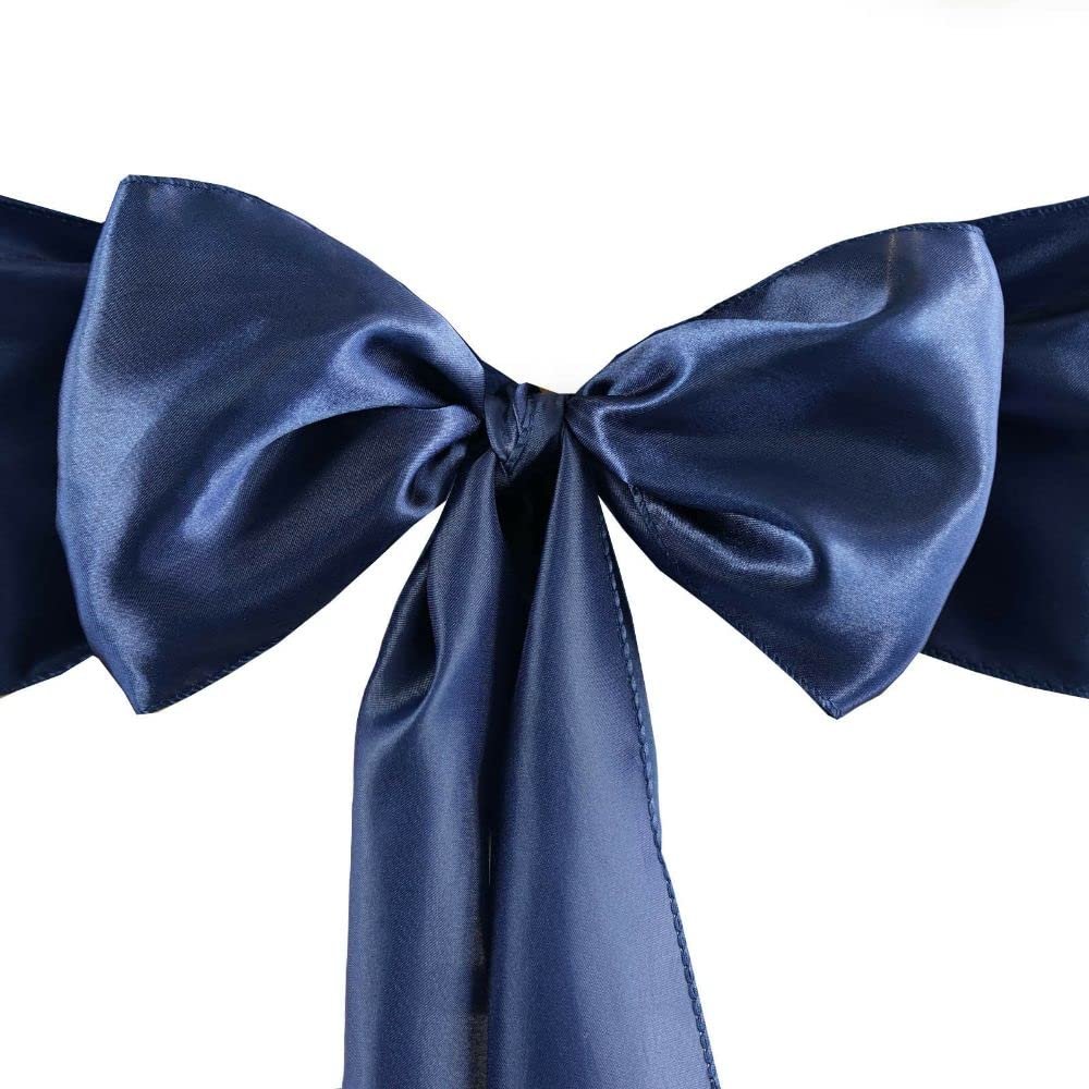 10 Pcs Navy Blue Satin Chair Sashes Ties Bows Wedding Party Reception Decorations