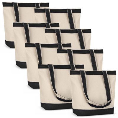 Canvas Tote Bag with Handles for Woman, Reusable Cloth Bag for Groceries and Shopping In Bulk - Blank Cotton Tote Bag, Suitable for DIY Projects HEAVY DUTY, 16"X14.5" With 4 Gusset, Black 8 Pack