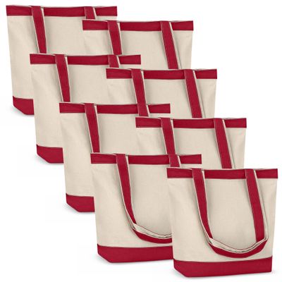 Canvas Tote Bag with Handles for Woman, Reusable Cloth Bag for Groceries and Shopping In Bulk - Blank Cotton Tote Bag, Suitable for DIY Projects HEAVY DUTY, 16"X14.5" With 4 Gusset, Red 8 Pack