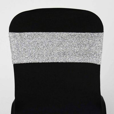10 Pcs Silver Glittered Spandex Chair Sashes Wedding Party Reception Light Gray