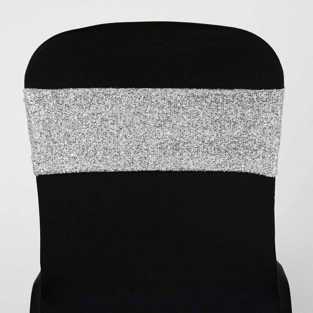 10 Pcs Silver Glittered Spandex Chair Sashes Wedding Party Reception Light Gray