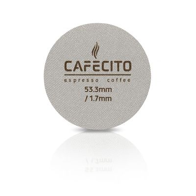 CAFECITO Puck Screen Filter | 53.3mm Espresso Puck Screen | Silver | Professional 316L Stainless Steel Coffee Filter | 1.7mm Thick | 150 Micron / 100um Multi-Layer Mesh | Reusable Espresso Disc
