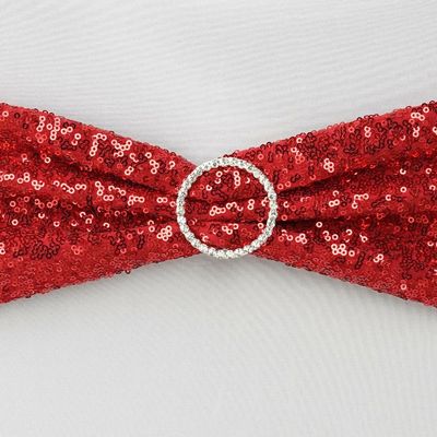 10 Pcs Red Spandex Sequined Chair Sashes Ties Wraps Wedding Party Event Decorations