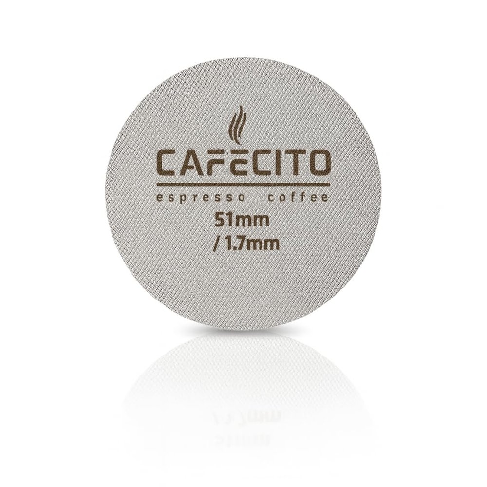 CAFECITO Puck Screen Filter | 51mm Espresso Puck Screen | Silver | Professional 316L Stainless Steel Coffee Filter | 1.7mm Thick | 150 Micron / 100um Multi-Layer Mesh | Reusable Espresso Disc