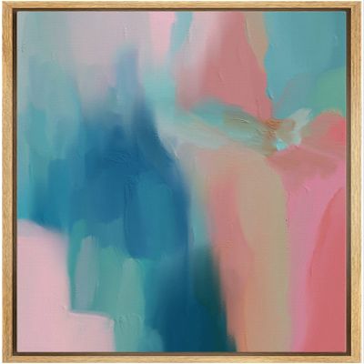MUDECOR Framed Canvas Print Wall Art Vibrant Blue Pink Pastel Watercolors Abstract Shape Illustrations Modern Art Decorative Bohemian Colorful Chic for Living Room, Bedroom, Office - 16"x24" Natural