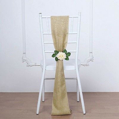 5 Pcs Natural 6" X 108" Faux Burlap Chair Sashes Wedding Decorations