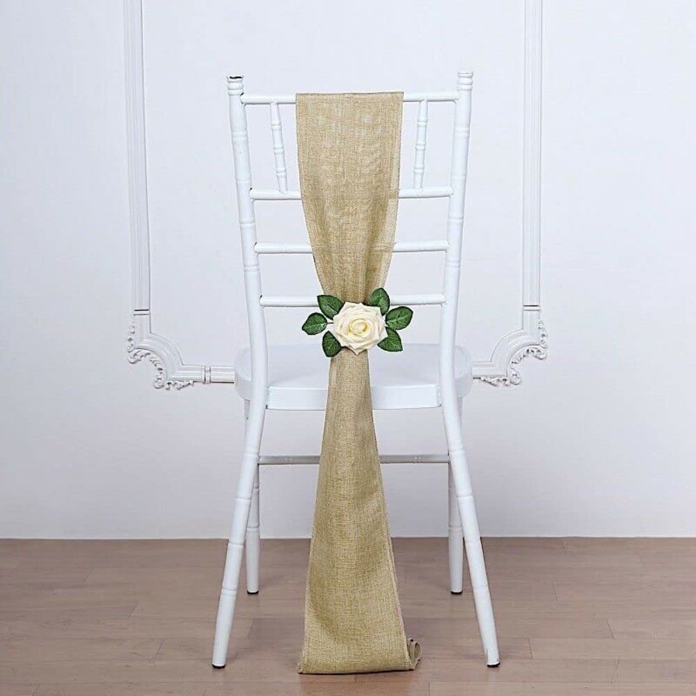 5 Pcs Natural 6" X 108" Faux Burlap Chair Sashes Wedding Decorations