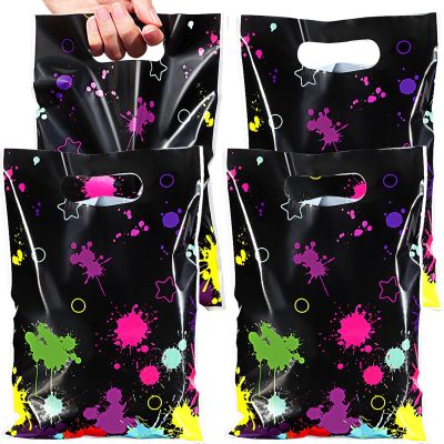 Pajean 50 Pcs Neon Goodie Bags Glow in the Dark Party Supplies with Die Cut Handles
