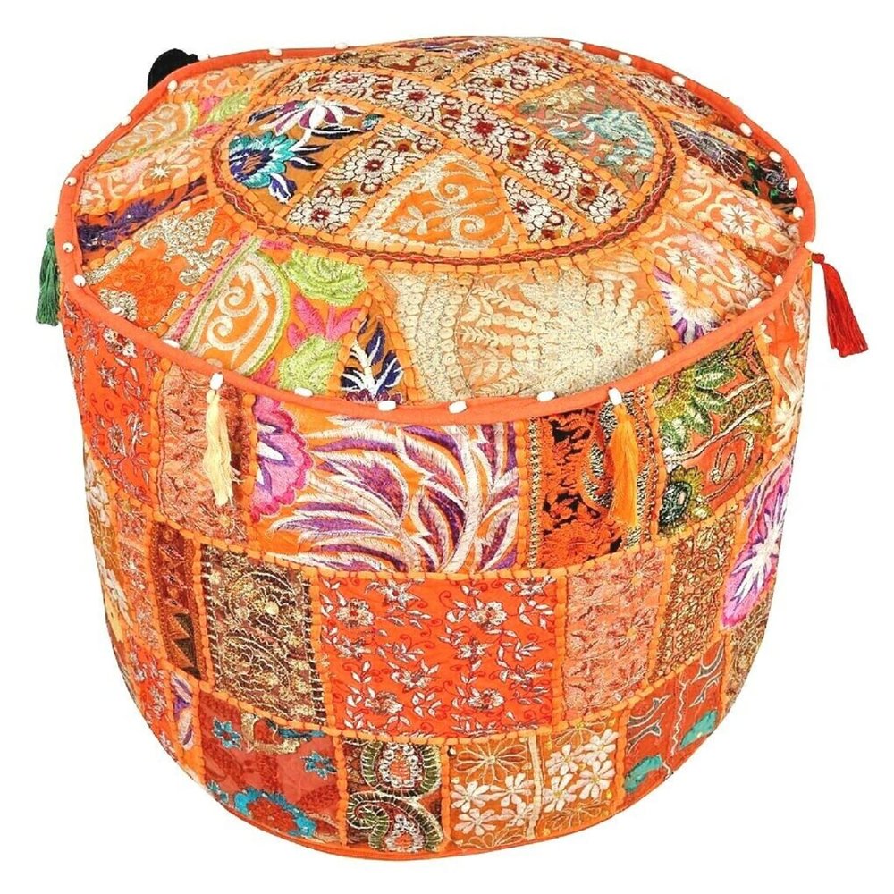 Indian Vintage Fabric Patchwork Pouf Ottoman Foot Stool Bag Pouff Cover