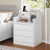 ADORNEVE Nightstand with Charging Station,White Night Stand with Hutch,Bedside Table with Drawers,Bed Side Table with Storage view 2
