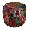 Round Pouf Ottoman Patchwork Footstool Embroidered Pouffe Cover view 1