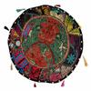 Round Pouf Ottoman Patchwork Footstool Embroidered Pouffe Cover view 2