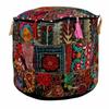 Round Pouf Ottoman Patchwork Footstool Embroidered Pouffe Cover view 3