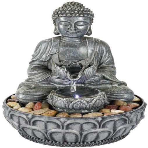 Maanya Collection Meditation Buddha Water Fountain Fengshui Zen Waterfall Decor with Led Light Relaxing Decorative Piece for Home Office & Tabletop Decor (11.1inches)