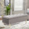 Apeaka Velvet Storage Bench for Bedroom Upholstered Tufted Bed Bench with Storage Living Room Entryway Rectangular Ottoman Bench with Gold Legs Gray view 1