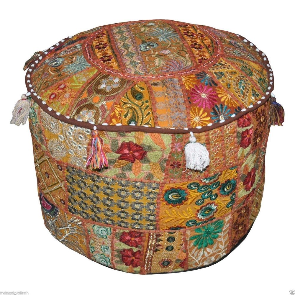 Indian Vintage Foot Stool Pouf Floor Cushion Bohemian Ottoman Pouff Cover