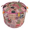 Embroidered Patchwork Pouf Vintage Round Seating Footstool Ottoman Pouff Cover view 3