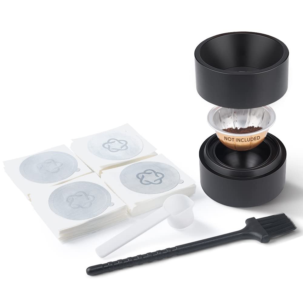 BENFUCHEN Aluminum Foil Seals Kit Reusable Vertuo Capsule Kit For VertuoLine Capsules to Reuse Refillable Nespresso Vertuoline Capsules Pods, Seal Kit+100pcs Aluminum Foil Seals Lid+Scoop+Brush