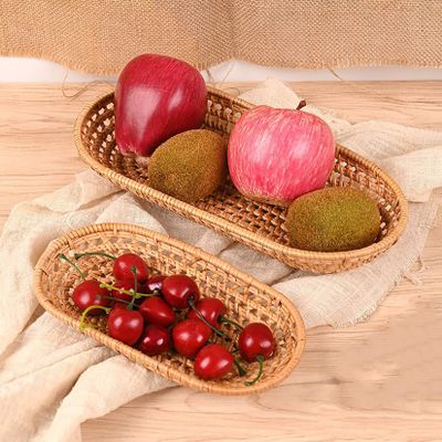 2 Pack Rattan Baskets Set Wicker Storage Basket for Fruit, Bread, Handmade Woven Bread Storage Serving Basket, Canteen Countertop Storage Organizing Basket